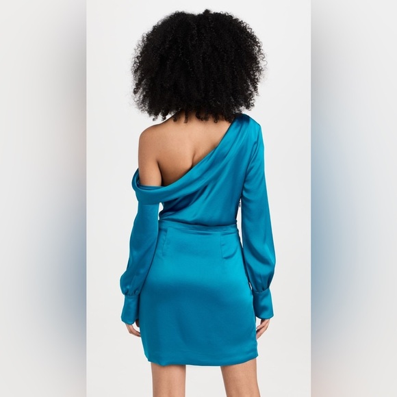 Simkhai Cameron One Shoulder Satin Cocktail Mini Dress Phthalo Blue Sz 0 - Picture 5 of 7